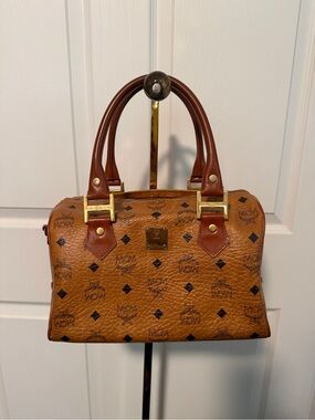 MCM Cognac Visetos Satchel with Brown Leather Handles